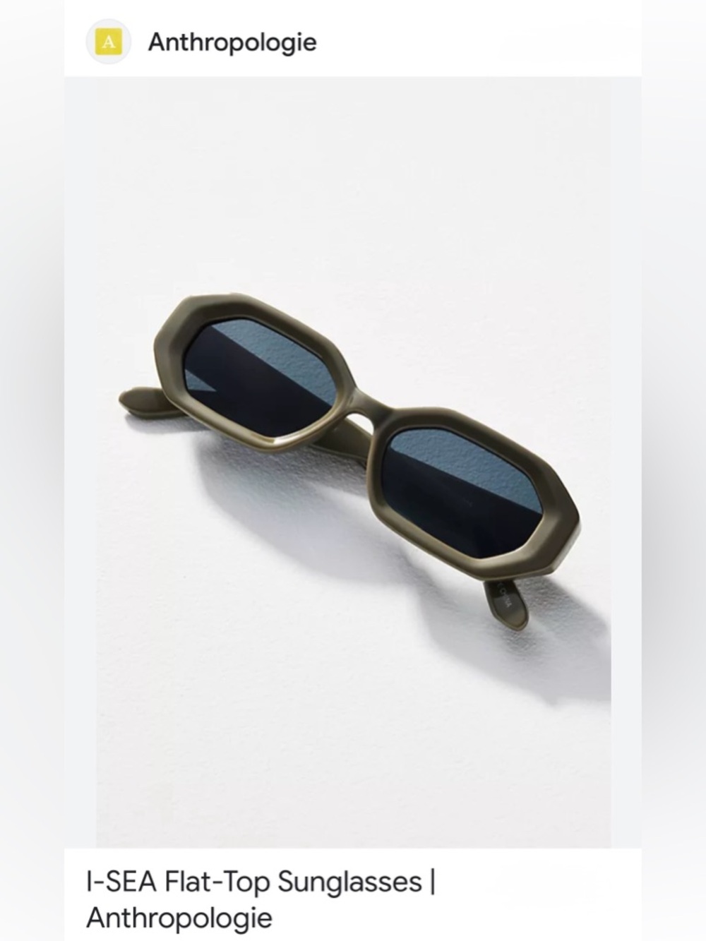 NWT Anthropologie I-SEA Flat-Top Sunglasses in Olive Green